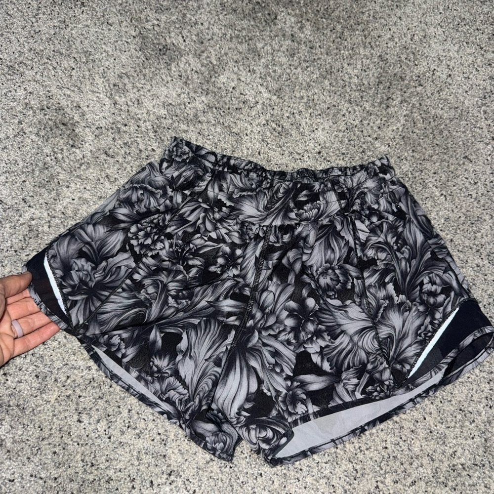 lululemon athletica Black Floral-Print Athletic Shorts